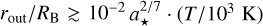 ${r_{{\rm{out}}}}/{R_{\rm{B}}} \mathbin{\lower.3ex\hbox{$\buildrel>\over {\smash{\scriptstyle\sim}\vphantom{_x}}$}} {10^{ - 2}}\,\cdot\,a_ \star ^{2/7}\,\cdot\,\left( {T/{{10}^3}{\rm{K}}} \right)\,\cdot\,{\left( {{m_{{\rm{BH}}}}/100\,{{\rm{M}}_ \odot }} \right)^{ - 4/7}}$