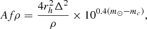 $$ \begin{aligned} Af\rho = \frac{4 r_{h}^2 \Delta ^2}{\rho } \times 10^{0.4 (m_{\odot } - m_c)}, \end{aligned} $$