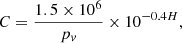 $$ \begin{aligned} C = \frac{1.5 \times 10^{6}}{p_v} \times 10^{-0.4 H}, \end{aligned} $$
