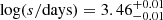 $ \log(s/\mathrm{days}) = 3.46_{-0.01}^{+0.01} $