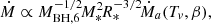 $$ \begin{aligned} \dot{M}&\propto M_{\rm BH,6}^{-1/2}\! M_{*}^{2}\! R_{*}^{-3/2}\! \dot{M}_{a}(T_{v},\beta ),\end{aligned} $$