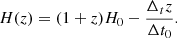 $$ \begin{aligned} H(z) = (1+z)H_0-\frac{\Delta _t z}{\Delta t_0}. \end{aligned} $$