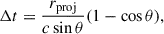 $$ \begin{aligned} \Delta t = \frac{r_{\rm proj}}{c \sin \theta } (1-\cos \theta ), \end{aligned} $$