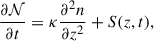 $$ \begin{aligned} \frac{\partial \mathcal{N} }{\partial t} = \kappa \frac{\partial ^2 n}{\partial z^2} + S(z, t), \quad \end{aligned} $$