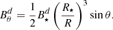 $$ \begin{aligned} B^{d}_{\theta } = \frac{1}{2} B_\star ^{d} \left(\frac{R_\star }{R}\right)^3 \sin {\theta }. \end{aligned} $$