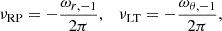 $$ \begin{aligned} \nu _{\mathrm{RP} } = -\frac{\omega _{r,-1}}{2\pi } ,\quad \nu _{\mathrm{LT} }= -\frac{\omega _{\theta ,-1}}{2\pi }, \end{aligned} $$