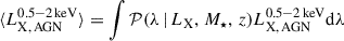 $ \langle L_{\mathrm{X,\,AGN}}^\mathrm{0.5{-}2\,keV} \rangle = \int \mathcal{P}(\lambda\,|\,L_{\mathrm{X}},\,M_\star,\,z) L_{\mathrm{X,\,AGN}}^\mathrm{0.5{-}2\,keV} \mathrm{d}\lambda $