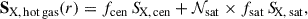 $$ \begin{aligned} \mathbf{S }_{\rm X,\,hot\,gas}(r) = f_{\rm cen}\,{S\!}_{\rm X,\,cen} + \mathcal{N} _{\rm sat} \times f_{\rm sat}\,{S\!}_{\rm X,\,sat}, \end{aligned} $$