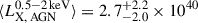 $ \langle L_{\mathrm{X,\,AGN}}^\mathrm{0.5{-}2\,keV} \rangle = 2.7_{-2.0}^{+2.2}\times 10^{40} $