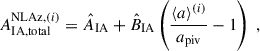$$ \begin{aligned} A^{\mathrm{NLAz},(i)}_{\rm IA,total} = \hat{A}_{\rm IA} + \hat{B}_{\rm IA} \left( \frac{\langle a \rangle ^{(i)}}{a_{\rm piv}} -1\right)\;, \end{aligned} $$
