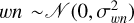 $N\left( {0,\,\sigma _{wn}^2} \right)$