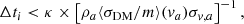 $$ \begin{aligned} \Delta t_i < \kappa \times \left[ \rho _a \langle \sigma _{\rm DM}/m \rangle (v_a)\sigma _{v,a}\right]^{-1}, \end{aligned} $$