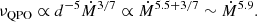 $$ \begin{aligned}\nu _{\rm QPO}\propto d^{-5}\dot{M}^{3/7}\propto {\dot{M}^{5.5+3/7}\sim \dot{M}^{5.9}.}\end{aligned} $$