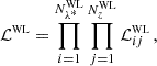 $$ \begin{aligned} \mathcal{L} ^\mathrm{\scriptscriptstyle WL} = \prod _{i = 1}^{N^\mathrm{\scriptscriptstyle WL}_{\lambda ^*}}\prod _{j = 1}^{N^\mathrm{\scriptscriptstyle WL}_{z}} \mathcal{L} ^\mathrm{\scriptscriptstyle WL}_{ij}\,, \end{aligned} $$