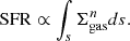 $$ \begin{aligned} \mathrm{SFR}\propto \int _s\Sigma _{\rm gas}^{n}ds. \end{aligned} $$