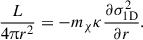 $$ \begin{aligned} \frac{L}{4\uppi r^{2}}&=-m_\chi \kappa \frac{\partial \sigma _{\rm 1D}^2}{\partial r}. \end{aligned} $$