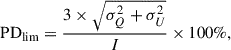 $$ \begin{aligned} \mathrm{PD}_{\rm lim} = \frac{3 \times \sqrt{\sigma _Q^2 + \sigma _U^2 }}{I} \times 100\%, \end{aligned} $$