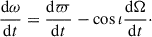 $$ \begin{aligned} \frac{\mathrm{d}\omega }{\mathrm{d}t}&= \frac{\mathrm{d}\varpi }{\mathrm{d}t} -\cos {\iota }\frac{\mathrm{d}\Omega }{\mathrm{d}t}\cdot \end{aligned} $$