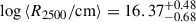 $ \log{\langle}R_{2500}/\mathrm{cm}{\rangle} = 16.37^{+0.48}_{-0.68} $