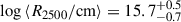 $ \log{\langle}R_{2500}/\mathrm{cm}{\rangle} = 15.7^{+0.5}_{-0.7} $