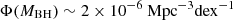 $ \Phi(M_{\mathrm{BH}}) \sim 2 \times 10^{-6}\ \rm Mpc^{-3} dex^{-1} $