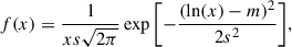 $$ \begin{aligned} f(x) = \frac{1}{xs \sqrt{2\pi }} \exp {\left[-\frac{(\ln (x) - m)^2}{2 s^2}\right]}, \end{aligned} $$