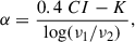 $$ \begin{aligned} \alpha = {{0.4\;CI-K}\over {\log (\nu _{1}/\nu _{2})}}, \end{aligned} $$