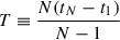 $ T \equiv \frac{N (t_N - t_1)}{N-1} $