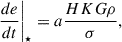 $$ \begin{aligned} \left. \frac{de}{dt} \right|_\star = a \frac{HKG\rho }{\sigma } ,\end{aligned} $$