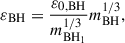 $$ \begin{aligned} \varepsilon _{\rm {BH}}=\frac{\varepsilon _{0,\mathrm {BH}}}{m_{\rm {BH_1}}^{1/3}}m_{\rm {BH}}^{1/3} ,\end{aligned} $$