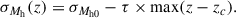 $$ \begin{aligned} \sigma _{M_{\rm h}} (z) = \sigma _{M_{\rm h0}} - \tau \times \mathrm{max}(z - z_c). \end{aligned} $$