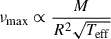 $ \nu_{\mathrm{max}} \propto \frac{M}{R^2 \sqrt{T_{\mathrm{eff}}}} $