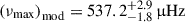 $ \left(\nu_{\mathrm{max}}\right)_{\mathrm{mod}} = 537.2 ^{+2.9}_{-1.8} \, {\upmu}\mathrm{Hz} $