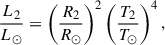 $$ \begin{aligned} \frac{L_2}{L_\odot } = \left( \frac{R_2}{R_\odot } \right)^2 \left( \frac{T_2}{T_\odot } \right)^4, \end{aligned} $$