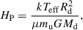 $$ \begin{aligned} H_{\rm P}= \frac{k T_{\rm eff} R_{\rm d}^2}{\mu m_{\rm u} G M_{\rm d}}, \end{aligned} $$