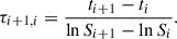 $$ \begin{aligned} \tau _{i+1,i}=\frac{t_{i+1}-t_{i}}{\ln {S_{i+1}}-\ln {S_{i}}}. \nonumber \end{aligned} $$