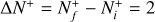 $\Delta N^{+}=N_{f}^{+}-N_{i}^{+}=2$