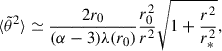 $$ \begin{aligned} {\langle \tilde{\theta }^2 \rangle } \simeq \frac{2r_0}{(\alpha -3)\lambda (r_0)} \frac{r_0^2}{r^2}\sqrt{1 + \frac{r^2}{r_*^2}}, \end{aligned} $$