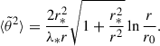 $$ \begin{aligned} {\langle \tilde{\theta }^2 \rangle } = \frac{2r_*^2}{\lambda _* r} \sqrt{1 + \frac{r_*^2}{r^2}} \ln \frac{r}{r_0}. \end{aligned} $$
