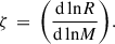 $$ \begin{aligned} \zeta \,=\,\bigg (\frac{{\mathrm{d}\,\mathrm{ln}}R}{{\mathrm{d}\,\mathrm{ln}}M}\bigg ). \end{aligned} $$