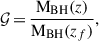 $$ \begin{aligned} \mathcal{G} \,{=}\, \frac{\mathrm M_{\mathrm {BH}}( z)}{\mathrm M_{\mathrm {BH}}( z_f )}, \end{aligned} $$