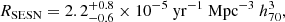 $$ \begin{aligned}R_{\mathrm{SESN}} = 2.2^{+0.8}_{-0.6} \times 10^{-5} \ \mathrm{yr}^{-1} \ \mathrm{Mpc}^{-3} \ h^{3}_{70},\end{aligned} $$