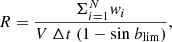 $$ \begin{aligned} R = \frac{\Sigma ^{N}_{i=1} { w}_i}{V \ \Delta t \ (1 - \mathrm{sin} \ b_{\rm lim} )}, \end{aligned} $$