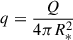 $ q = \frac{Q}{4 \pi R_\ast^2} $