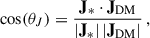 $$ \begin{aligned} \cos (\theta _{J}) = \frac{ \mathbf J _{*} \cdot \mathbf J _{\mathrm{DM} } }{|\mathbf J _{*}|\,|\mathbf J _{\mathrm{DM} }|} \, , \end{aligned} $$