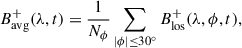 $$ \begin{aligned} B_{\rm avg}^{+} (\lambda , t) = \frac{1}{N_\phi } \sum _{|\phi |\le 30^\circ } B_{\rm los}^{+} (\lambda , \phi , t), \end{aligned} $$