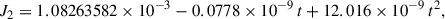 $$ \begin{aligned} J_2 = 1.08263582\times 10^{-3}-0.0778\times 10^{-9}\,t+12.016\times 10^{-9}\,t^2, \end{aligned} $$