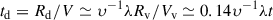 $$ \begin{aligned} t_{\rm d}=R_{\rm d}/V \simeq \upsilon ^{-1} \lambda R_{\rm v}/V_{\rm v} \simeq 0.14 \upsilon ^{-1} \lambda t \end{aligned} $$