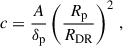 $$ \begin{aligned} c = \frac{A}{\delta _{\rm p}} \left( \frac{R_{\rm p}}{R_{\rm DR}} \right)^{2}\,, \end{aligned} $$