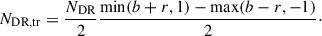 $$ \begin{aligned} N_{\rm {DR,tr}} = \frac{N_{\rm DR}}{2} \frac{\mathrm{min} (b+r,1)-\mathrm{max} (b-r,-1)}{2}\cdot \end{aligned} $$